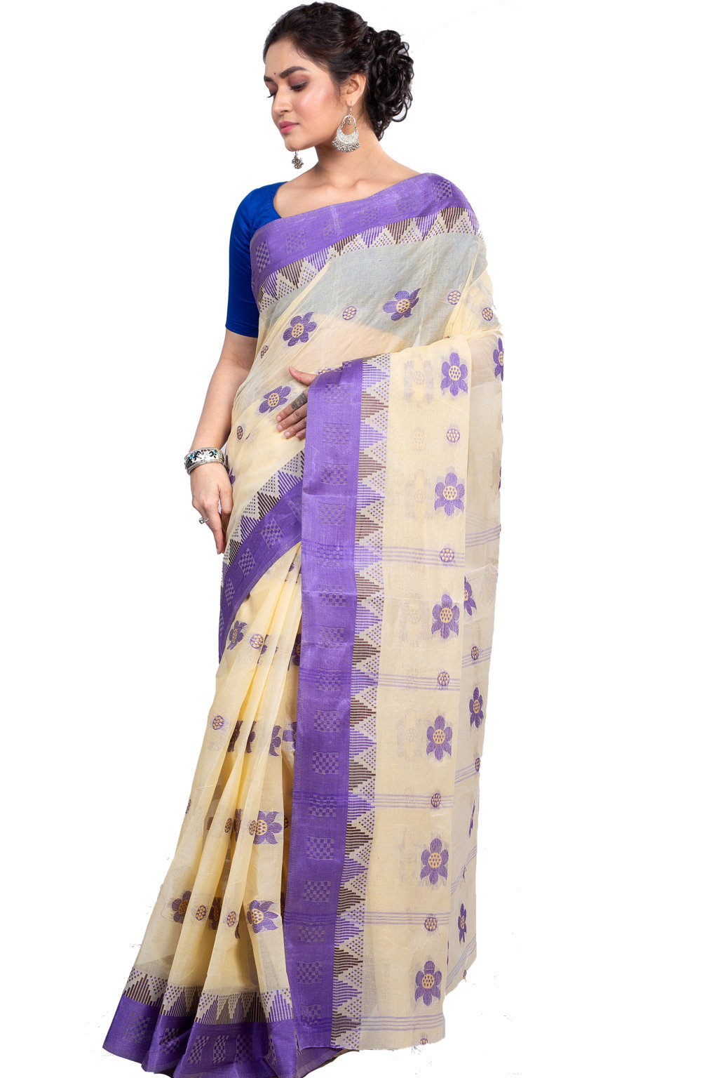 Violet Pure Cotton Palasful Tant Saree (898)